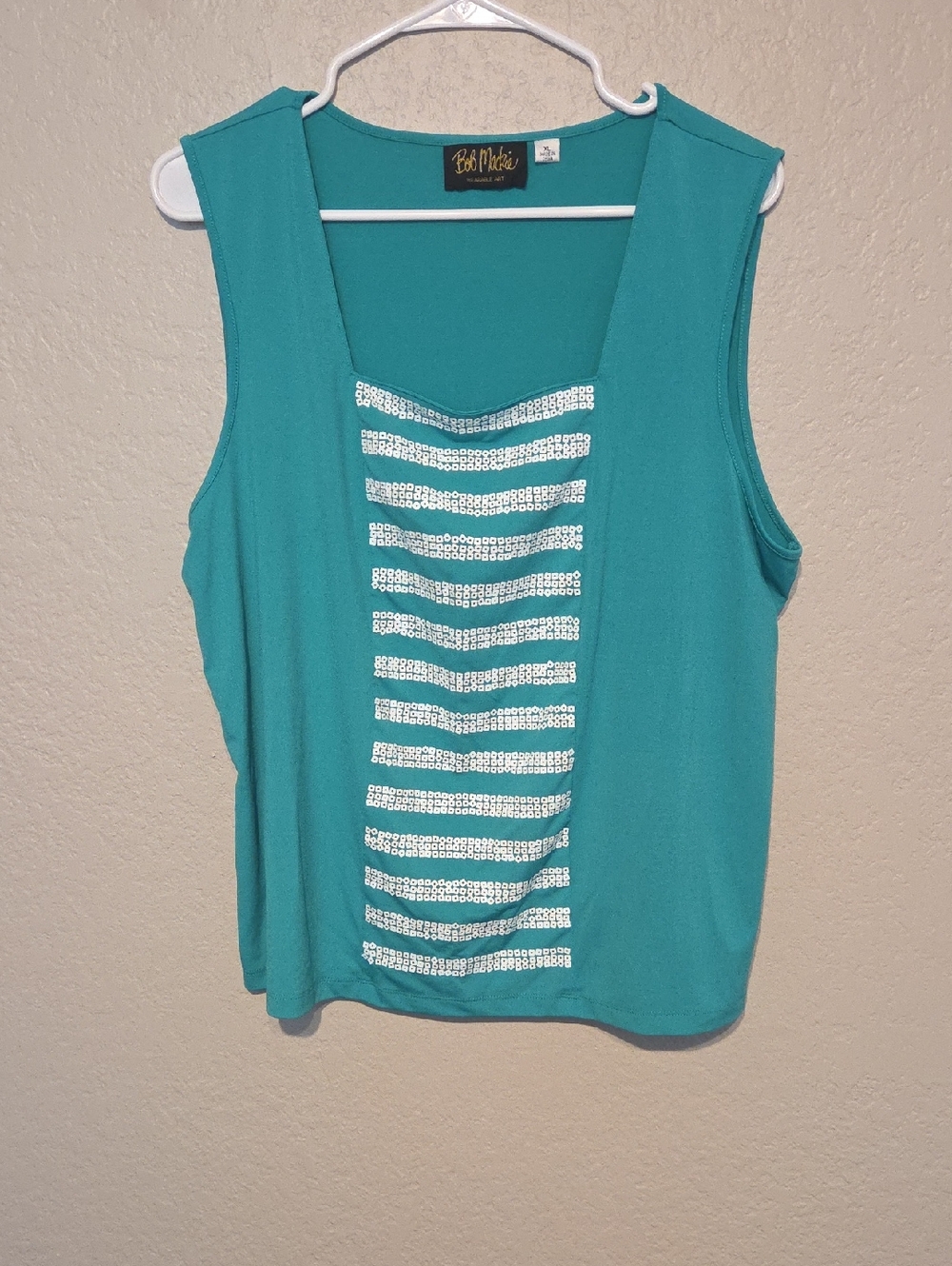 Bob Mackie Wearable Art Green Tank Top with Silver Sequin Stripes XL
